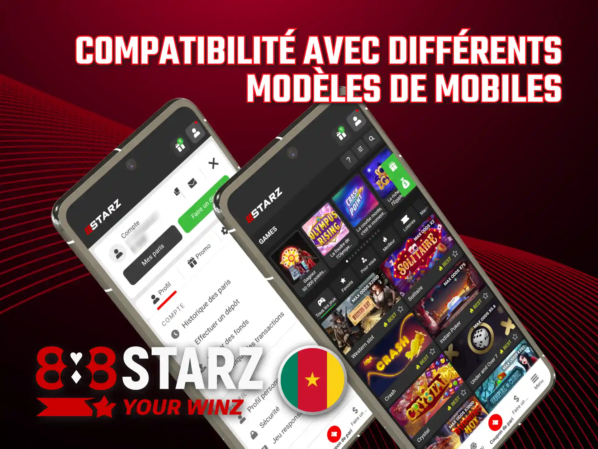 L'application officielle 888starz est compatible avec de nombreux smartphones Android.