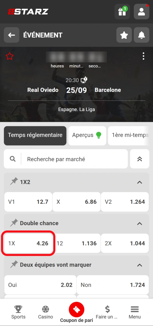 Ajoutez le montant de la mise sur l'application 888starz Cameroun.