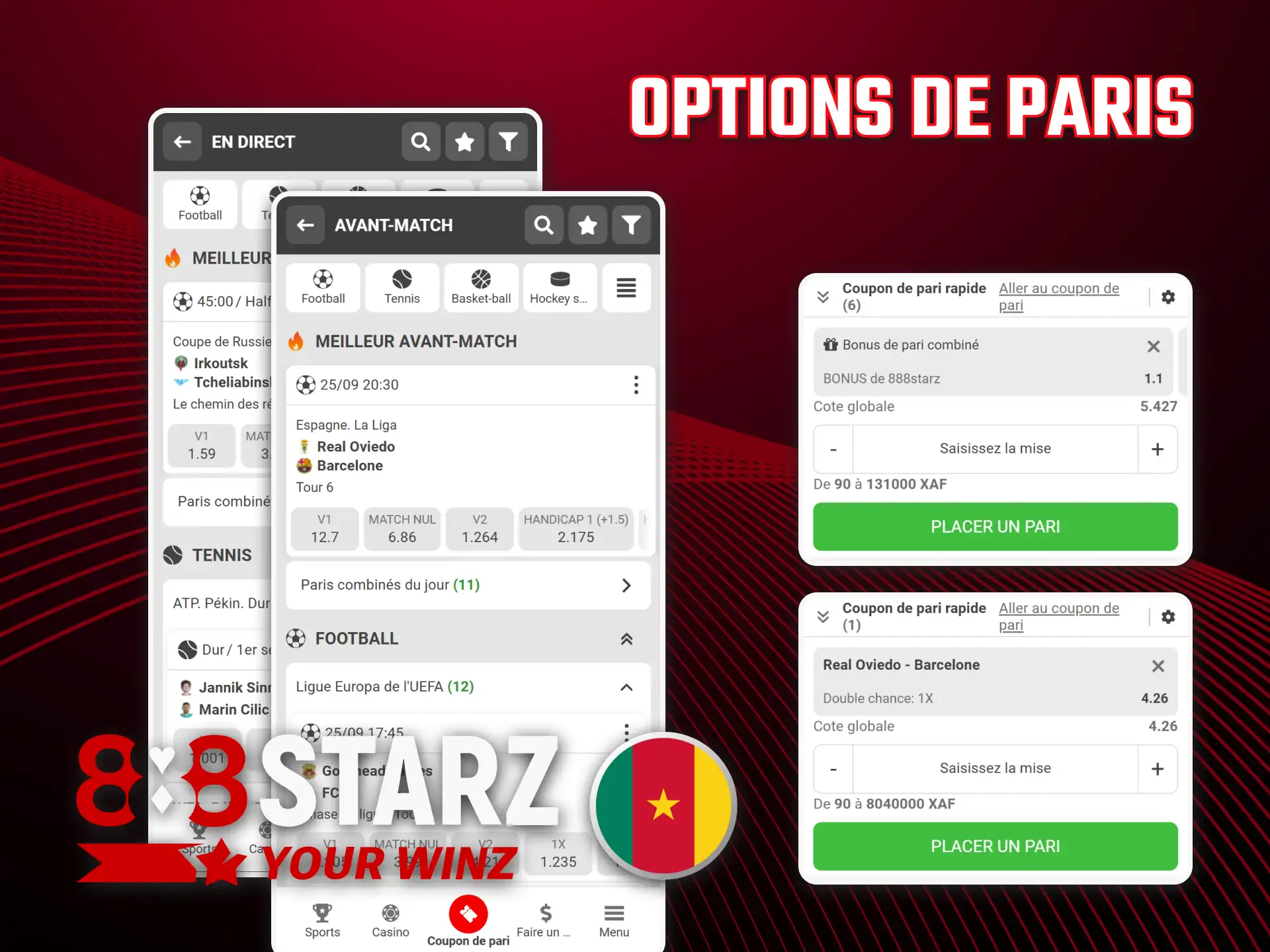Explorez les paris sportifs sur l'application 888starz Cameroun officielle.