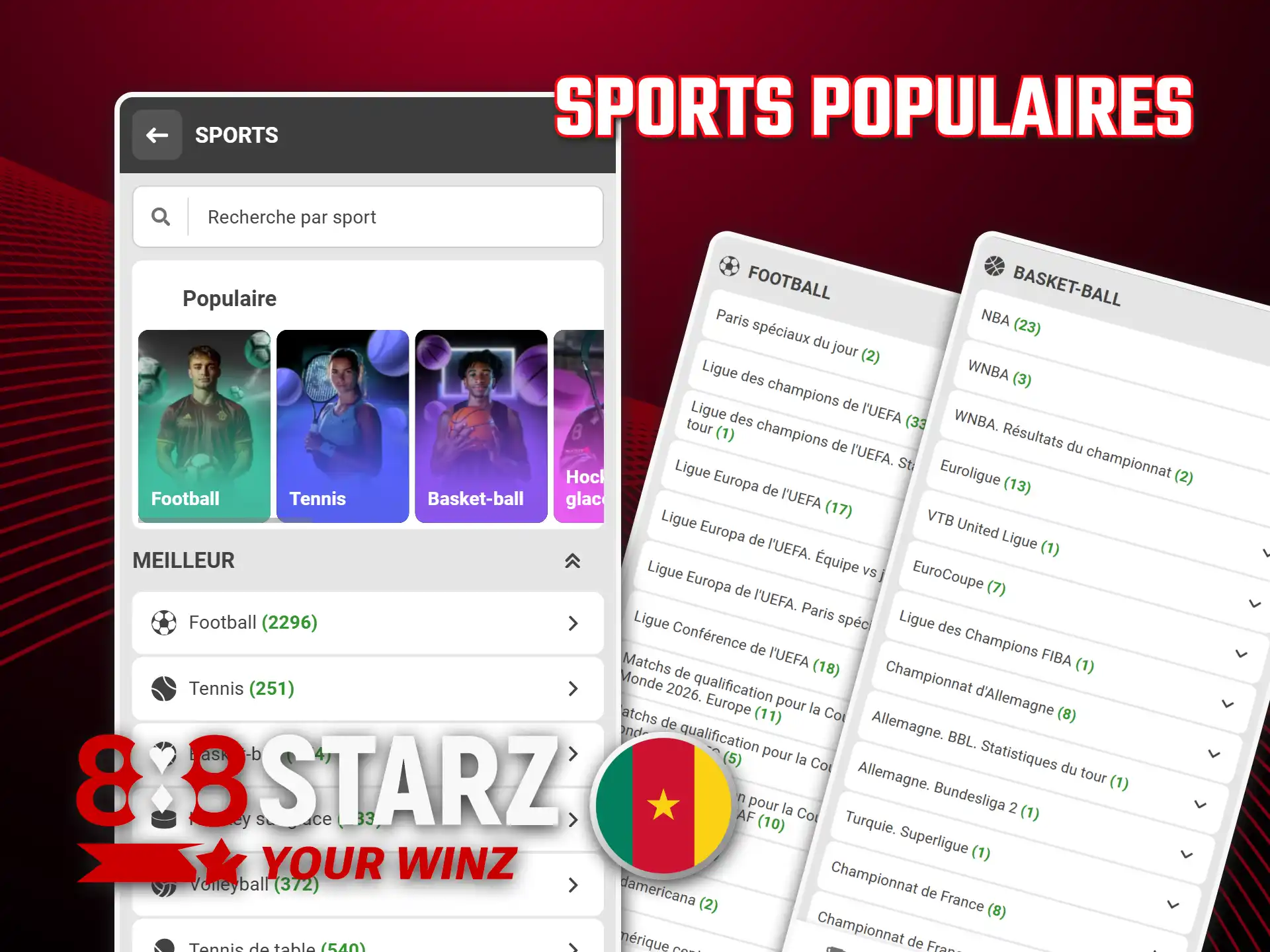 Pariez sur les sports populaires disponibles dans 888starz application.