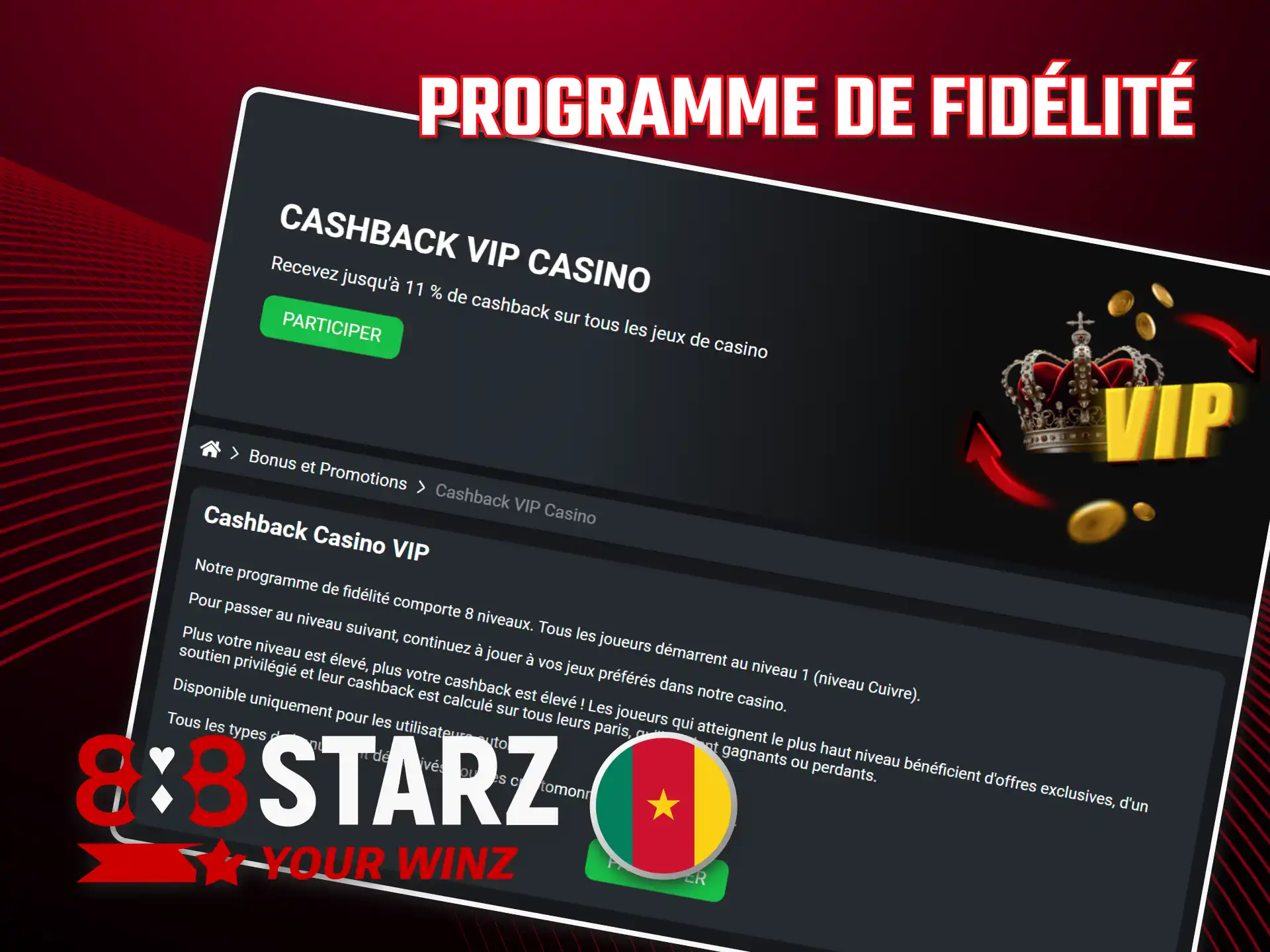 Obtenez onze pour cent de cashback avec programme fidélité 888starz.