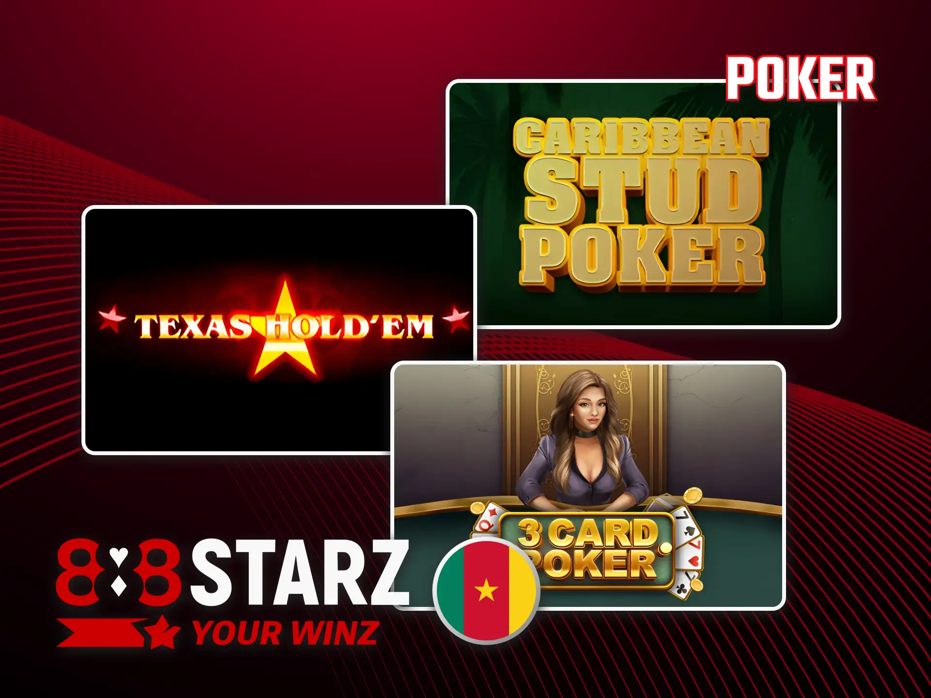 Jouez à différentes variantes de poker sur 888starz Cameroun.