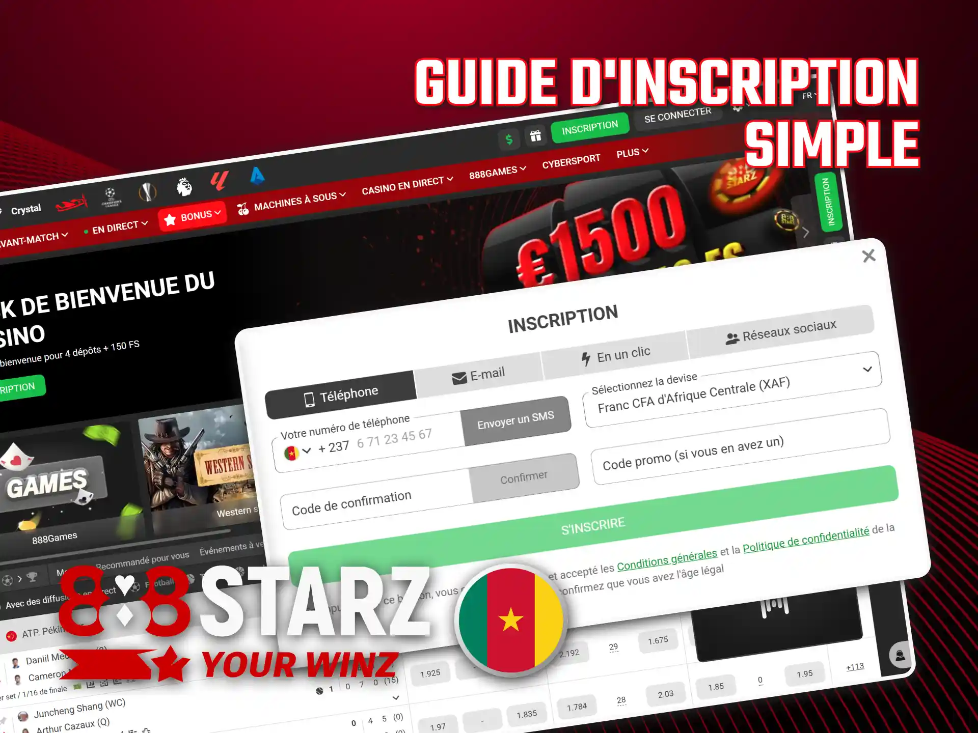 Enregistrez votre compte sur le site officiel de 888starz Cameroun.