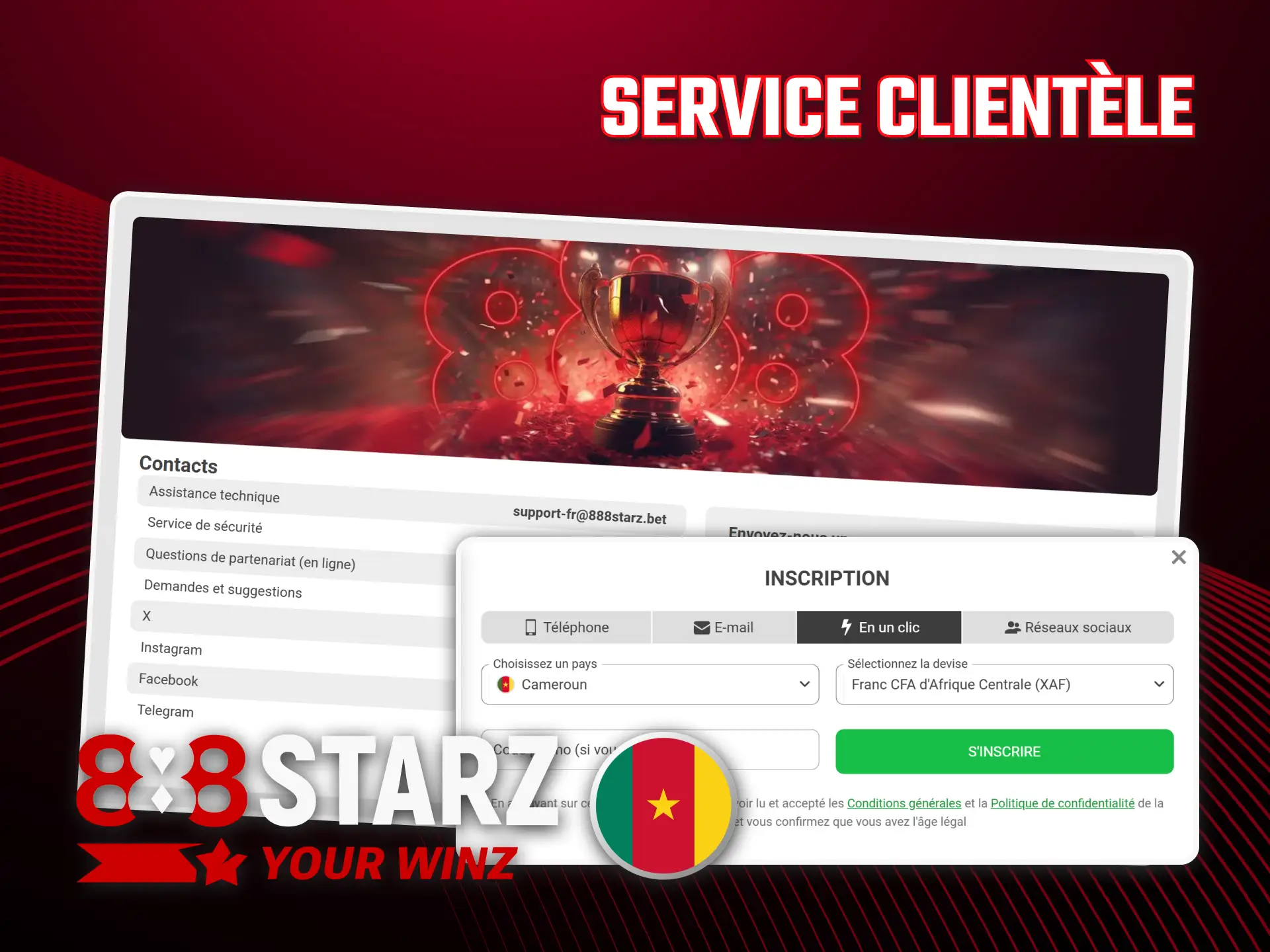 Contactez le support en ligne 888starz pour tout problème d'inscription.