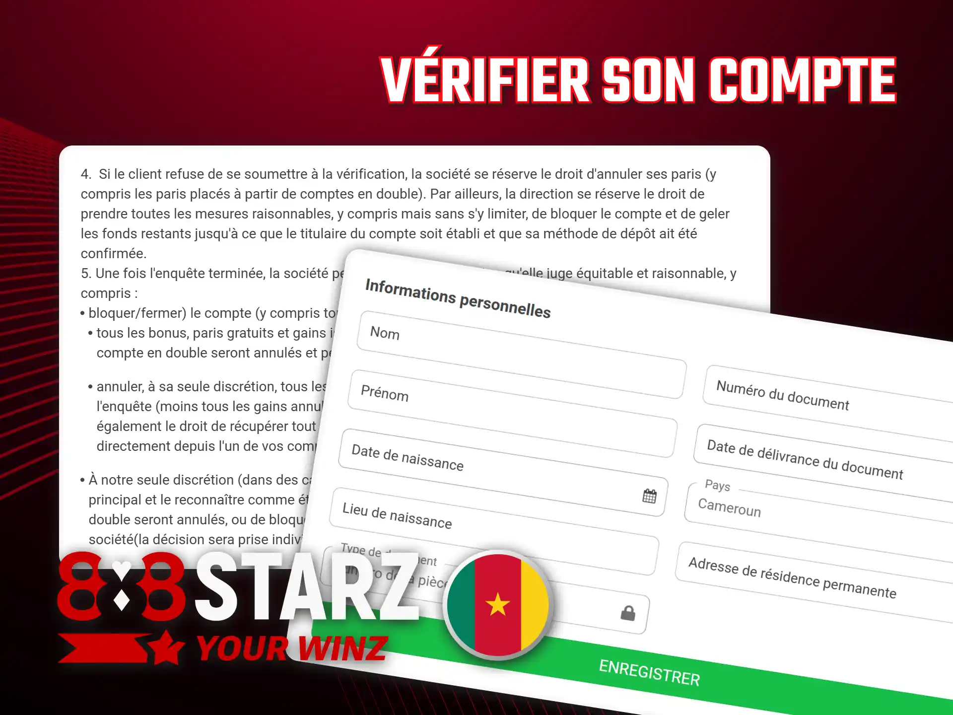Terminez la vérification pour activer votre profil enregistré 888starz Cameroun.