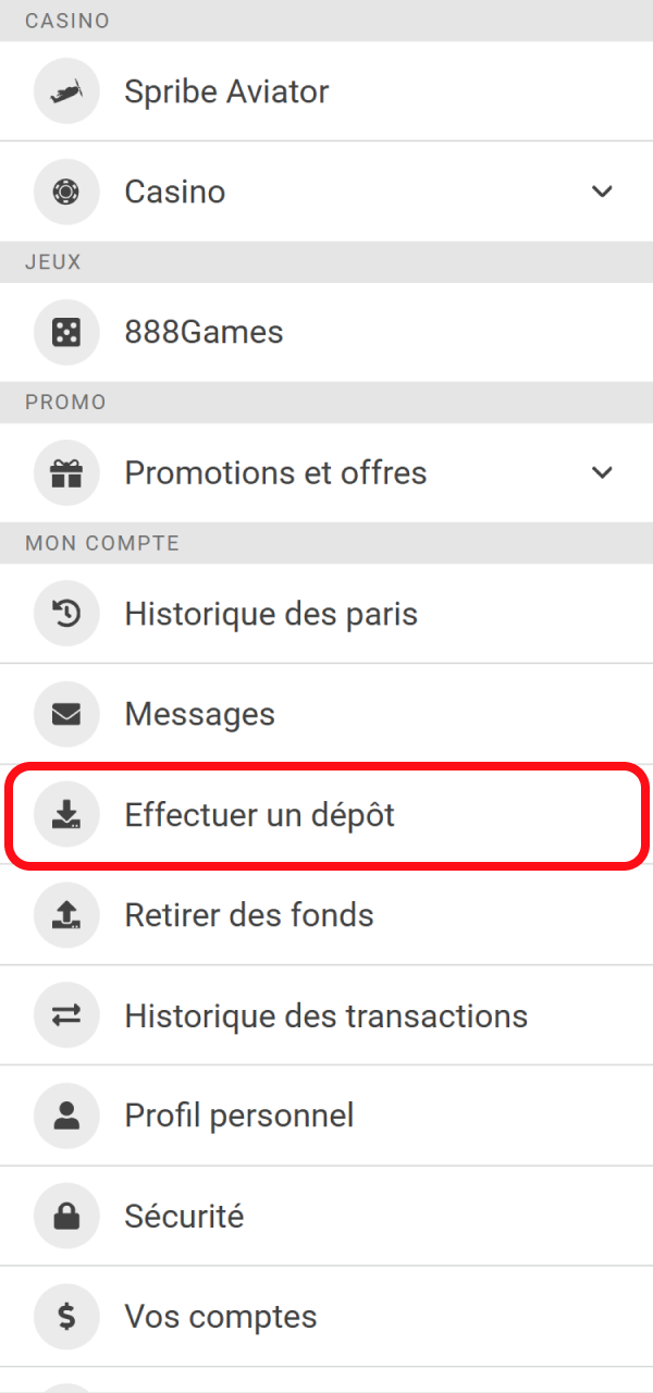 Accédez à la section de dépôt sur 888starz Cameroun officiel.