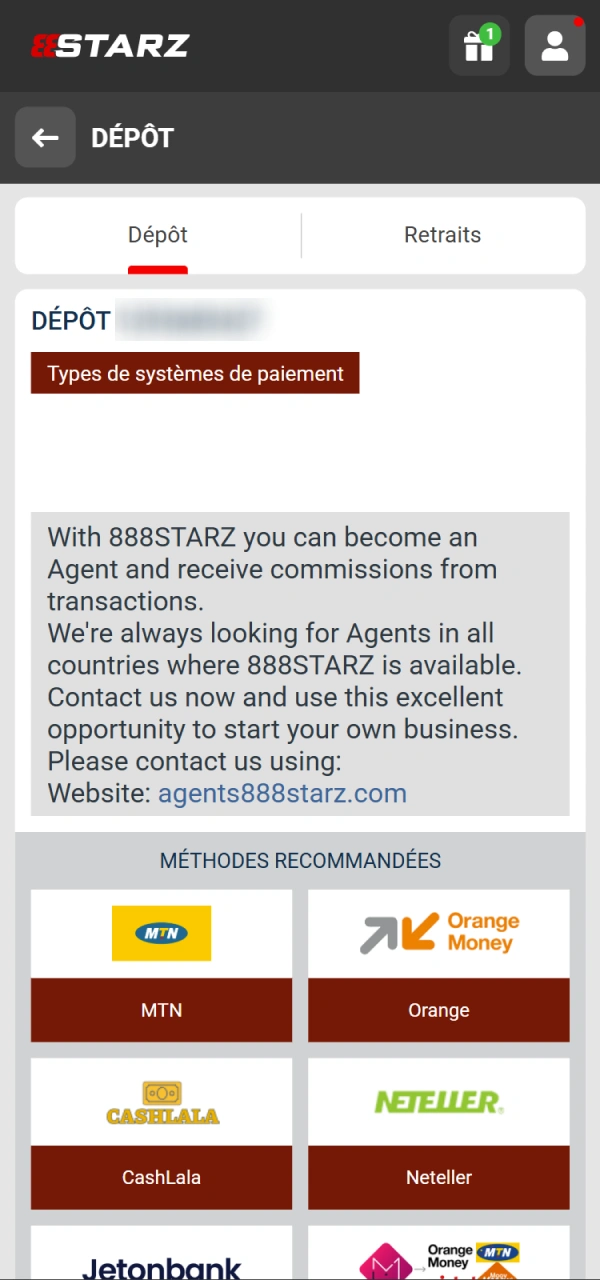 Choisissez votre option de dépôt préférée avec 888starz Cameroun.