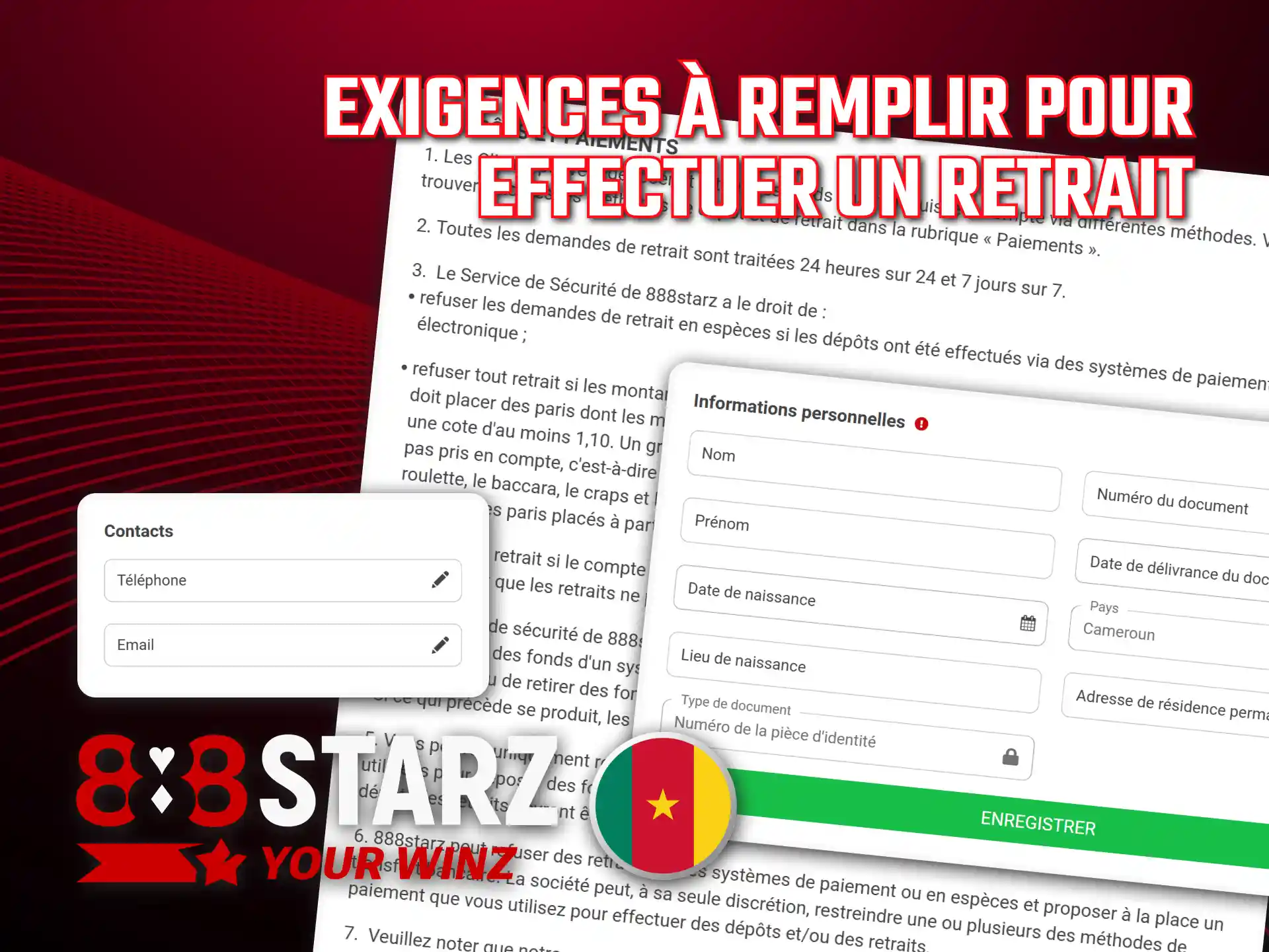 Suivez les exigences de 888starz Cameroun pour retirer vos gains.