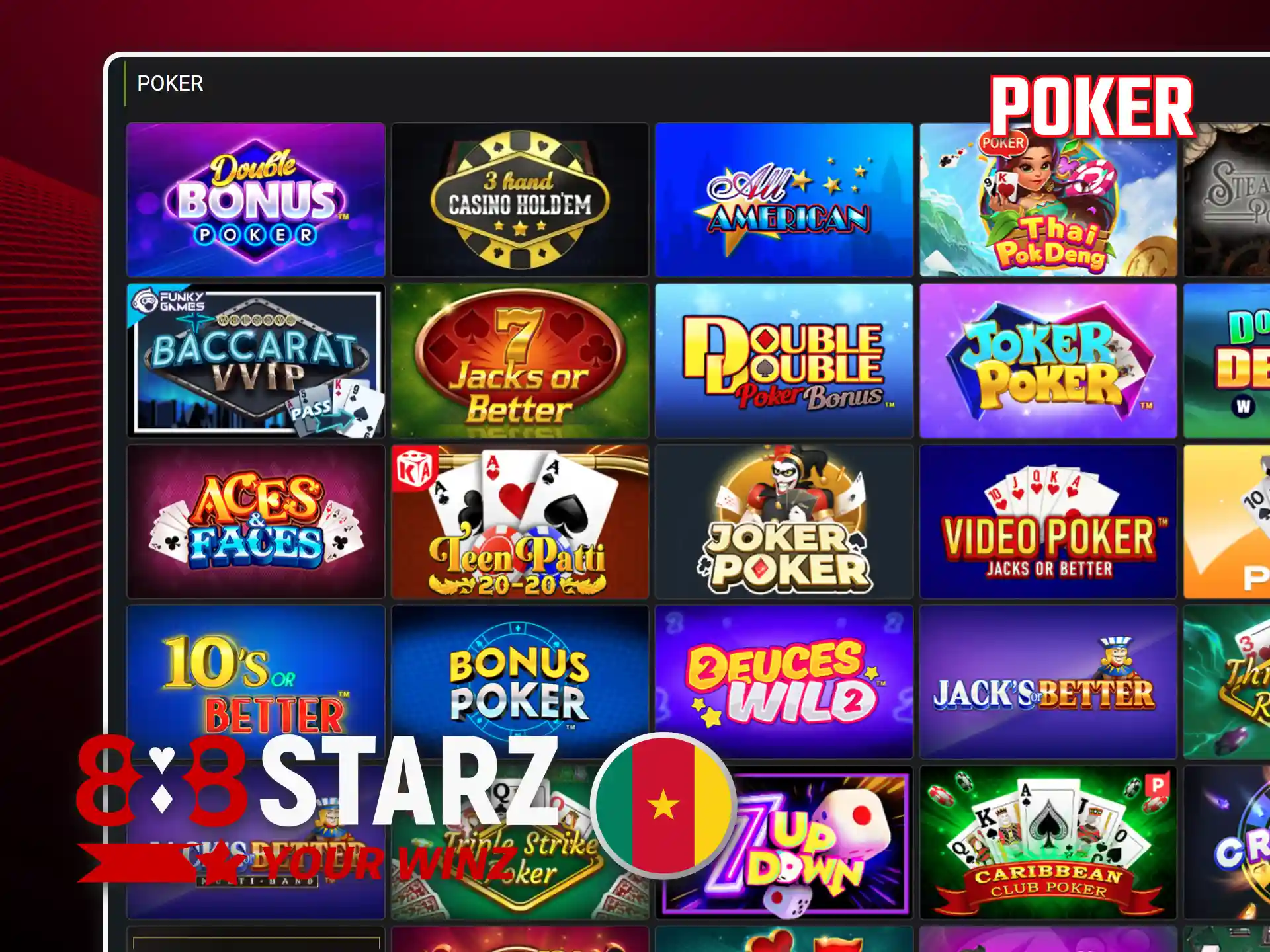Jouez au poker sur le site officiel de 888starz Cameroun.