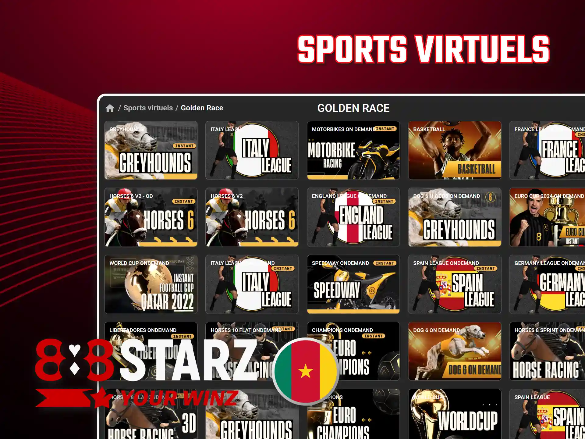 Profitez de divers sports virtuels disponibles sur 888starz Cameroun.