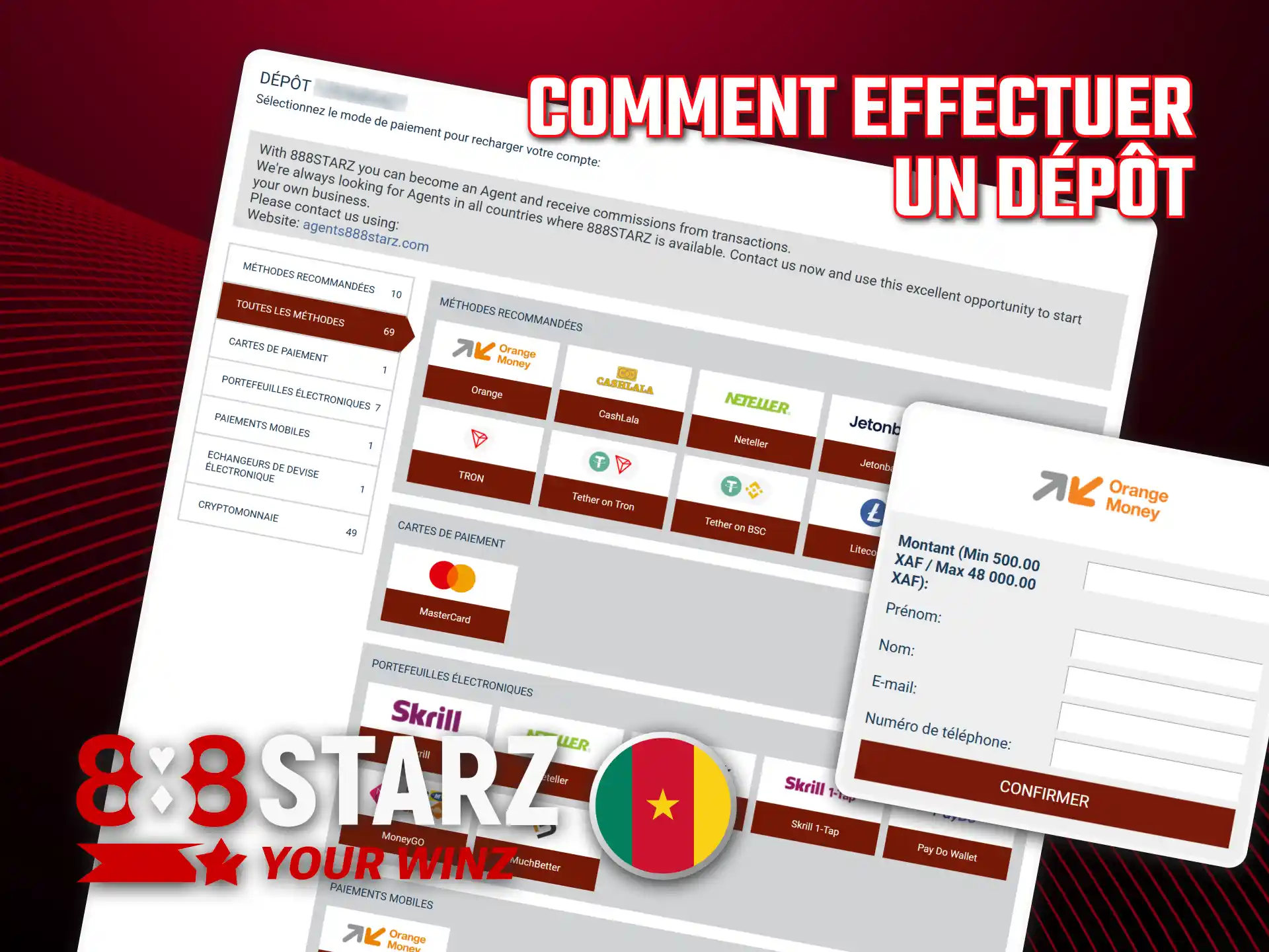 Déposez de l'argent instantanément sur votre compte 888starz en ligne.