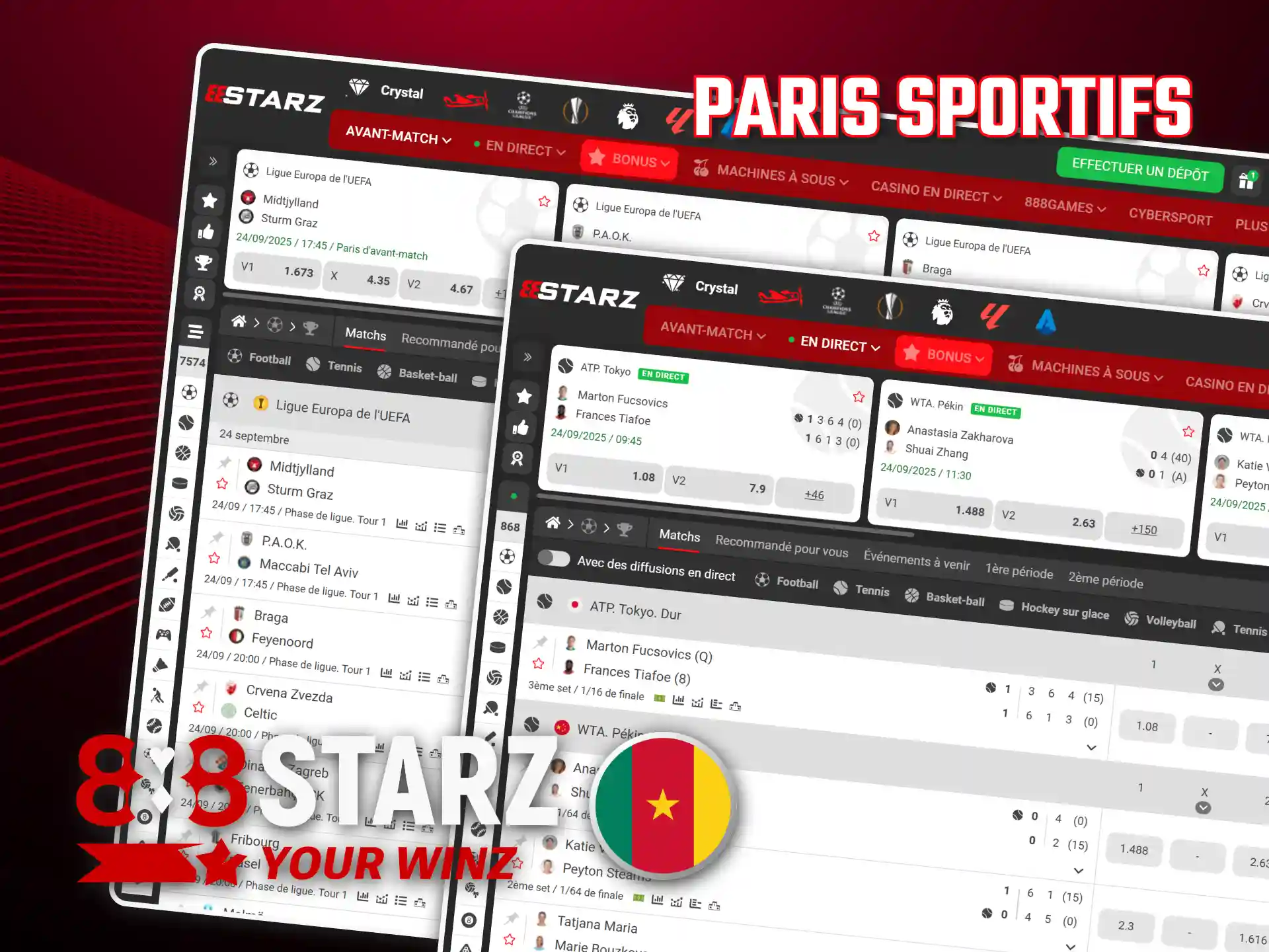 Pariez sur les sports internationaux et régionaux chez 888starz Cameroun.