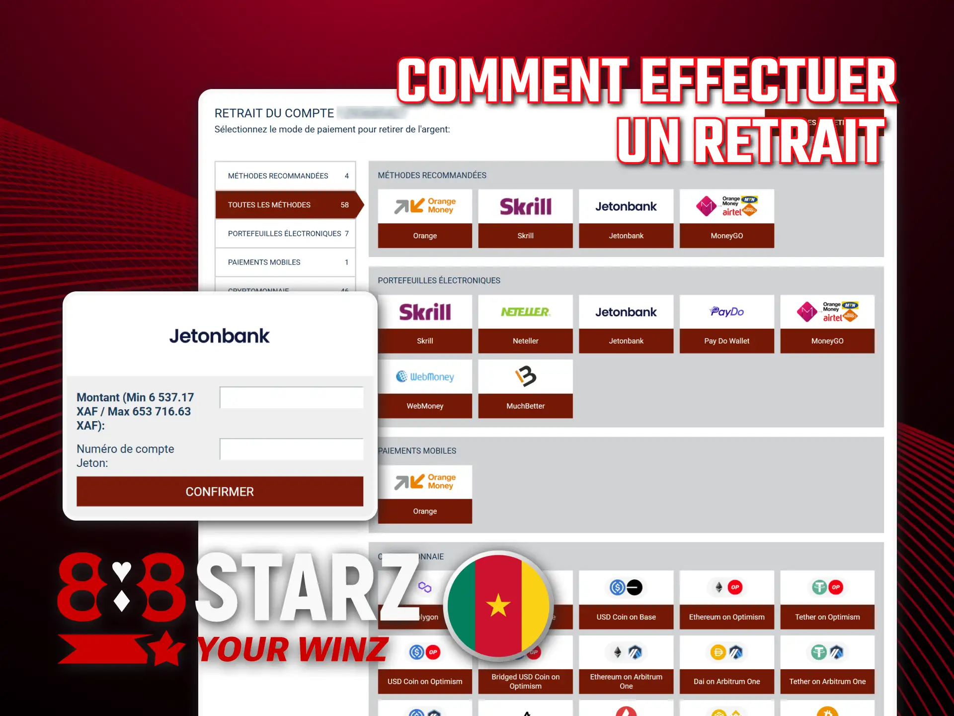 Retirez rapidement vos gains de votre compte 888starz Cameroun.