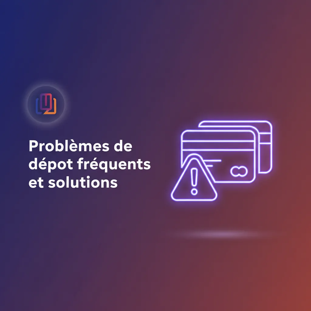 Infographie sur les problèmes de dépôt et solutions: carte refusée, limites, vérification KYC, bonus, conversion XAF.