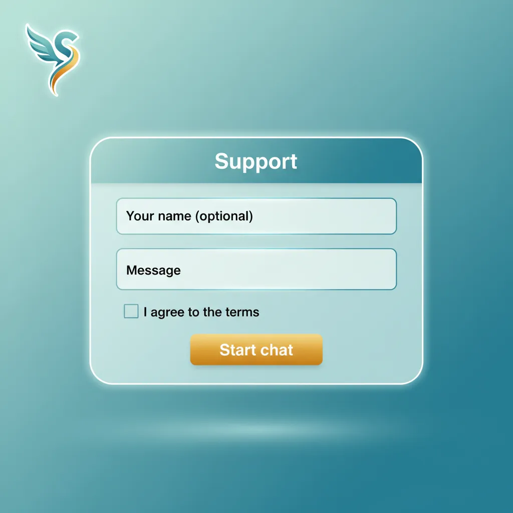 Support dédié sur ordinateur: chat 24/7, formulaire de contact, centre d’aide et réseaux sociaux.