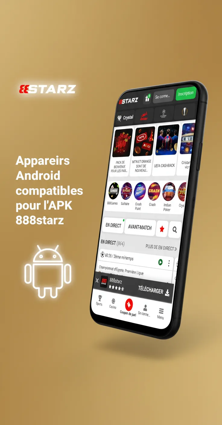 Liste de smartphones Android compatibles avec l’APK 888starz au Cameroun: Samsung, Sony, Huawei, Google, Xiaomi, Poco.