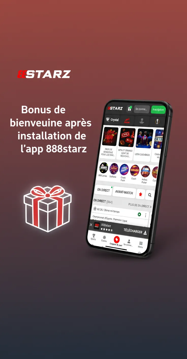 Bonus de bienvenue de l’app 888starz après installation: sport 65 500 XAF, casino 985 000 XAF + 150 tours gratuits.